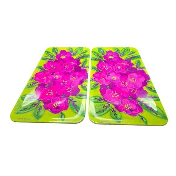 Isabelle De Borchgrave Set Of 2 Bright Floral Melamine Serving Trays DH1321 - Picture 3 of 10